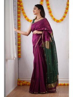 Lush Glam - Purple Jacquard Zari Saree with Unstitched Blouse Piece