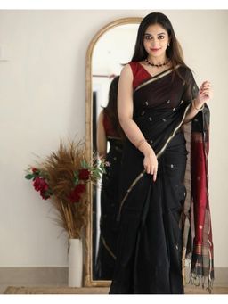 Lush Glam - Black Jacquard Zari Saree with Unstitched Blouse Piece
