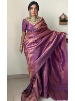 Lush Glam - Purple Jacquard Zari Saree with Unstitched Blouse Piece