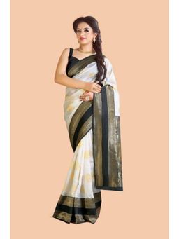 Lush Glam - Off White Jacquard Zari Saree with Unstitched Blouse Piece