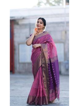 Lush Glam - Purple Jacquard Zari Saree with Unstitched Blouse Piece