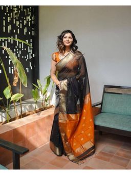 Lush Glam - Black Jacquard Zari Saree with Unstitched Blouse Piece