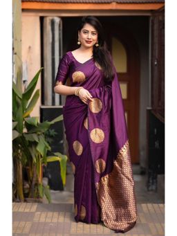 Lush Glam - Wine Jacquard Zari Saree with Unstitched Blouse Piece