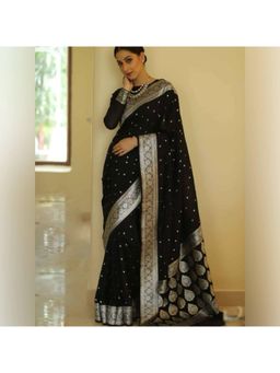 Lush Glam - Black Jacquard Zari Saree with Unstitched Blouse Piece