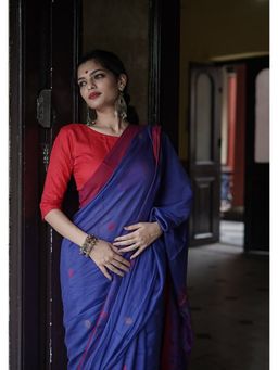 Lush Glam - Blue Jacquard Zari Saree with Unstitched Blouse Piece