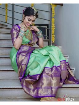 Lush Glam - Green Jacquard Zari Saree with Unstitched Blouse Piece