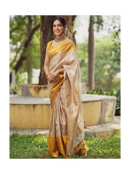 Lush Glam - Yellow Jacquard Zari Saree with Unstitched Blouse Piece