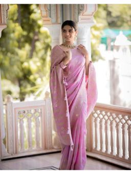 Lush Glam - Pink Jacquard Zari Saree with Unstitched Blouse Piece