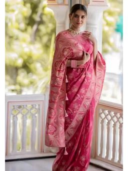 Lush Glam - Pink Jacquard Zari Saree with Unstitched Blouse Piece