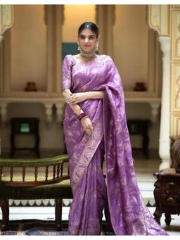 Lush Glam - Lavender Jacquard Zari Saree with Unstitched Blouse Piece