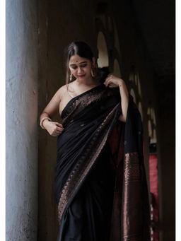 Lush Glam - Black Jacquard Zari Saree with Unstitched Blouse Piece