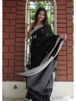 Lush Glam - Black Jacquard Zari Saree with Unstitched Blouse Piece