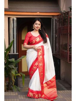 Lush Glam - Red Jacquard Zari Saree with Unstitched Blouse Piece