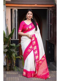 Lush Glam - Pink Jacquard Zari Saree with Unstitched Blouse Piece