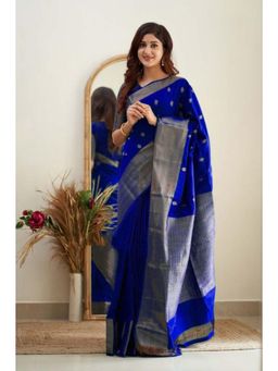 Lush Glam - Blue Jacquard Zari Saree with Unstitched Blouse Piece