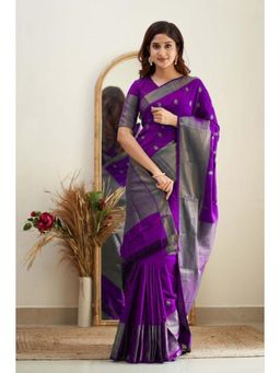 Lush Glam - Purple Jacquard Zari Saree with Unstitched Blouse Piece