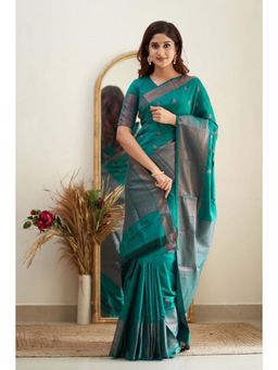 Lush Glam - Green Jacquard Zari Saree with Unstitched Blouse Piece