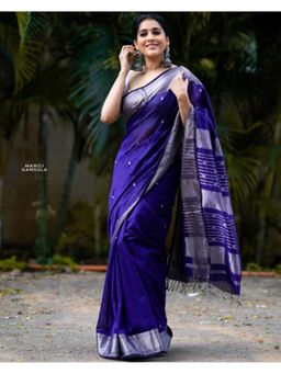 Lush Glam - Blue Jacquard Zari Saree with Unstitched Blouse Piece