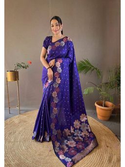 Lush Glam - Blue Jacquard Zari Saree with Unstitched Blouse Piece