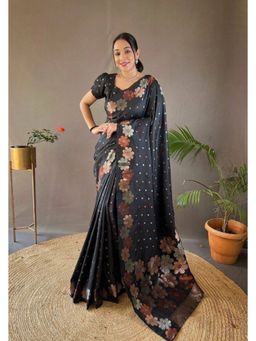 Lush Glam - Black Jacquard Zari Saree with Unstitched Blouse Piece