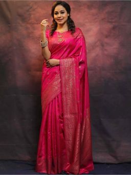 Lush Glam - Pink Jacquard Zari Saree with Unstitched Blouse Piece
