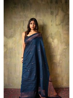 Lush Glam - Blue Jacquard Zari Saree with Unstitched Blouse Piece