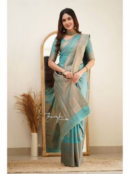 Lush Glam - Green Jacquard Zari Saree with Unstitched Blouse Piece