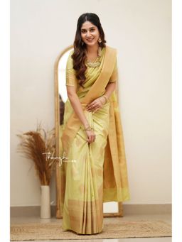 Lush Glam - Yellow Jacquard Zari Saree with Unstitched Blouse Piece