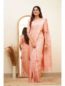 Lush Glam - Peach Jacquard Zari Saree with Unstitched Blouse Piece