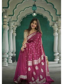 Lush Glam - Maroon Jacquard Zari Saree with Unstitched Blouse Piece