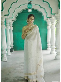Lush Glam - Cream Jacquard Zari Saree with Unstitched Blouse Piece