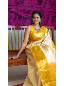 Lush Glam - Cream Jacquard Zari Saree with Unstitched Blouse Piece