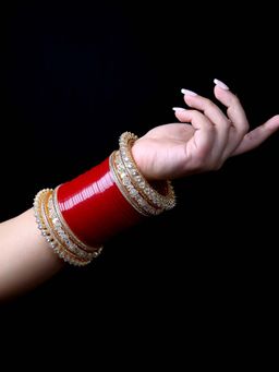 AG'S - Maroon Gold Plated Diamond Work kada With Pacheli AD Bangles (2.6)