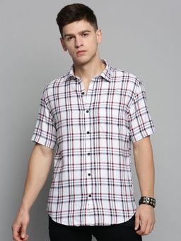 SHOWOFF - Mens Spread Collar White Checked Shirt