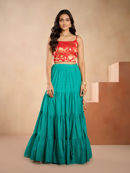 Gajra Gang - Pataka Yellow Crop Top With Tiered Skirt GGLEH12 (Set of 2)