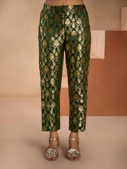 Gajra Gang - Banaras Dark Green Brocade Slim Pant GGBTM05