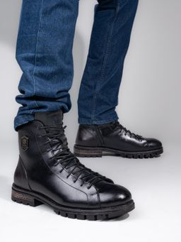 Alberto Torresi - HEADON Series Devl 551 Robust TPR Sole Leather High Black Casual Boots