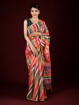 EXCLUSIVA - Multicolor Cotton Silk Print Leheriya Print Sequin Work with Unstitched Blouse