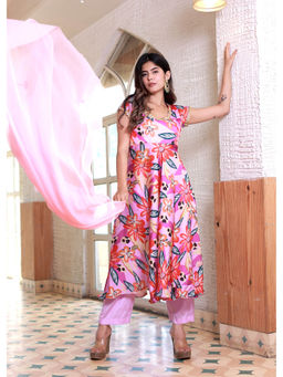 PRIYANKA CHOUDHARY - Womens Satin Multi Colour Satin Floral Suit (Set of 3)