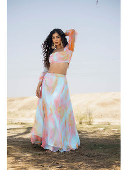 PRIYANKA CHOUDHARY - Womens Georgette Marble Print Lehenga (Set of 2)