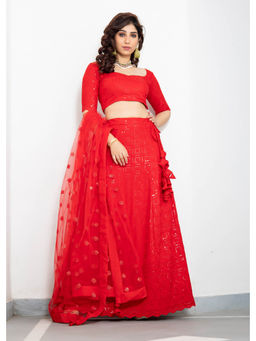 PRIYANKA CHOUDHARY - Womens Cotton Sindoori Lehenga (Set of 3)