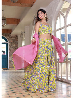 PRIYANKA CHOUDHARY - Womens Cotton Yellow Cotton Lehenga (Set of 3)