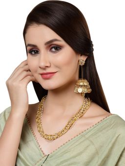 Dugran By Dugristyle - Gold & White Layered Necklace with Pearls & Natural Stones