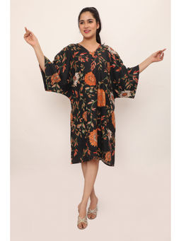 dhaaga - Black Venus Floral Print Dress