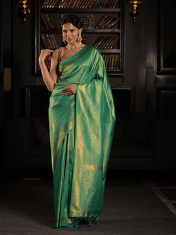EXCLUSIVA - Sea Green Soft Kanjivaram Saree with Unstitched Blouse