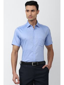 Van Heusen - Men Blue Regular Fit Textured Half Sleeves Formal Shirt