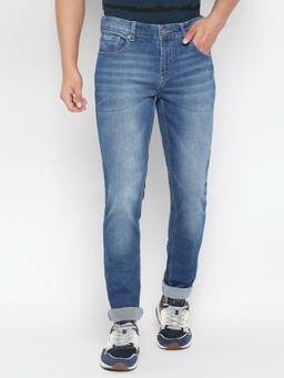 Spykar - Mid Blue Cotton Slim Fit Narrow Length Jeans for Men