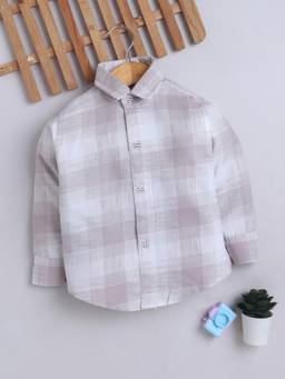 FOURFOLDS - Boys Dusty Pink Cotton Blend Full Sleeves Checked Shirt