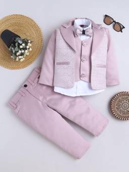 FOURFOLDS - Boys Blush Pink Floral Woven Design Suit Set