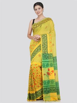 PinkLoom - Women's Cotton Saree with Unstitched Blouse Piece, Yellow